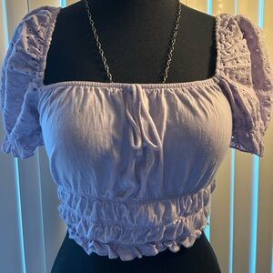 Lavender Puff Sleeve Smocked crop Top Urban Outfitters size XS
